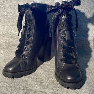 SCHUTZ Zhara Winter Black Lace Up Pointed Toe Combat Boots. NEW